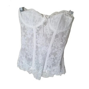 VINTAGE La Vie En Rose Satin Lace Bustier Corset White  36B